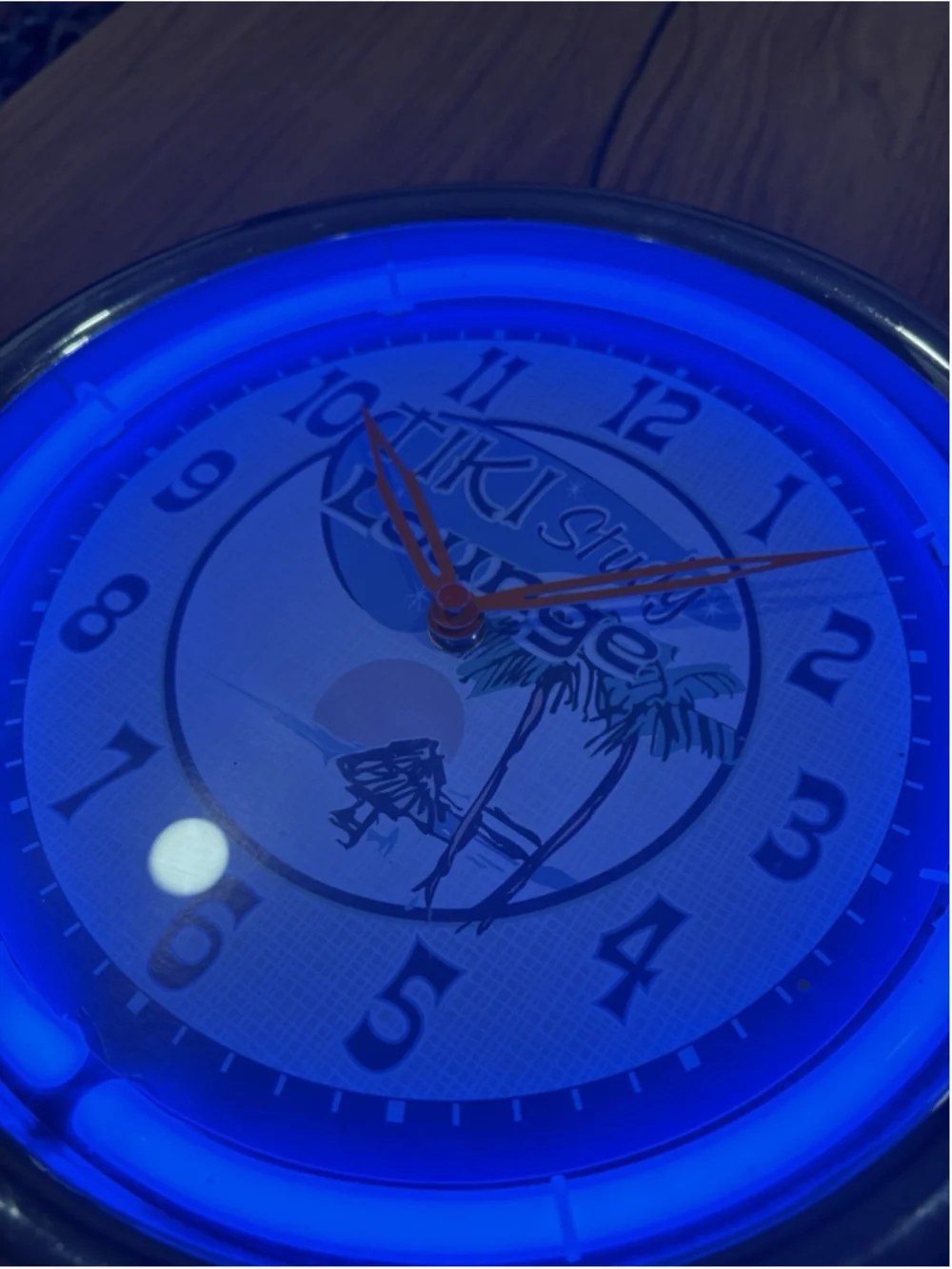 Tiki Lounge Blue Neon Wall Clock Bar Man Cave Tropical Tiki Bar Decor Working